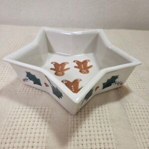 Hartstone 1991 Christmas Star Shaped Bowl Gingerbread Holly Made USA